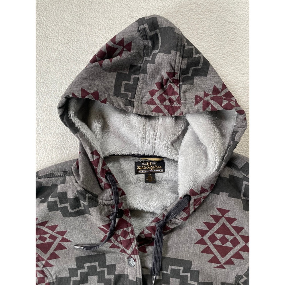 Noble Outfitters Womens XXL Hooded Flannel Jacket Grey Southwestern Aztec Lined - Picture 6 of 16